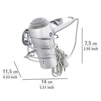 WENKO 18770100-Supporto per phon TURBO-LOC rotondo in acciaio 14x11,5 cm cromo lucido