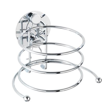 WENKO 18770100-Supporto per phon TURBO-LOC rotondo in acciaio 14x11,5 cm cromo lucido