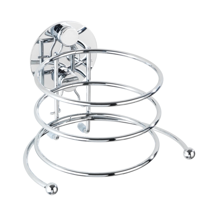 WENKO 18770100-Supporto per phon TURBO-LOC rotondo in acciaio 14x11,5 cm cromo lucido