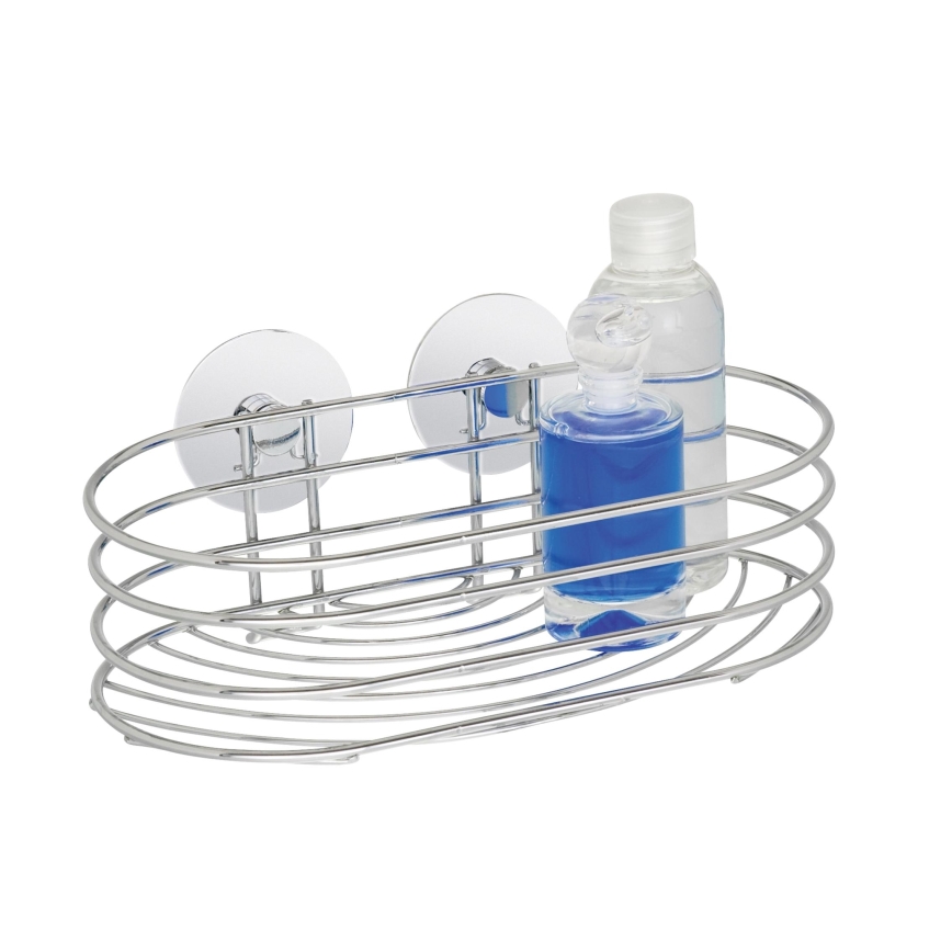 WENKO 18775100 - Mensola TURBO-LOC rotonda in acciaio 23,5 x 13,5 cm, cromo lucido