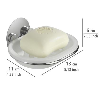 WENKO 18776100-Portasapone TURBO-LOC TONDO IN ACCIAIO 13x11 cm finitura lucida cromo/bianco