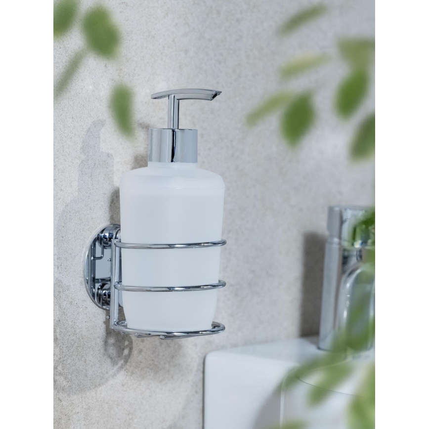 WENKO 18777100 - Dispenser di sapone TURBO-LOC rotondo in acciaio 7,5x16,5 cm cromo lucido/bianco