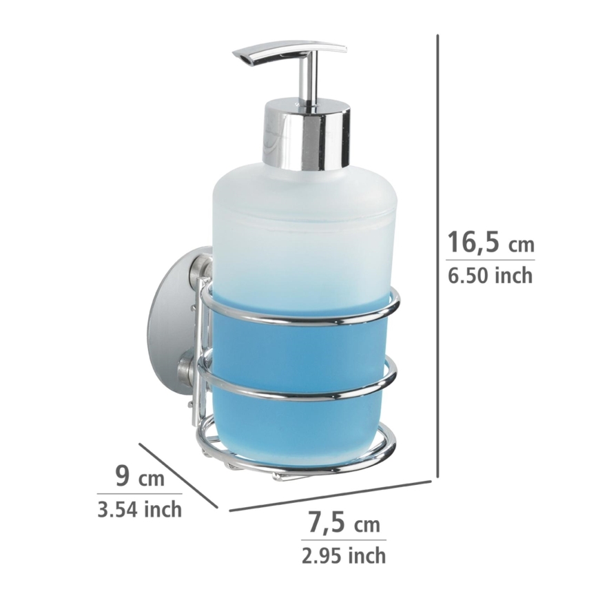 WENKO 18777100 - Dispenser di sapone TURBO-LOC rotondo in acciaio 7,5x16,5 cm cromo lucido/bianco