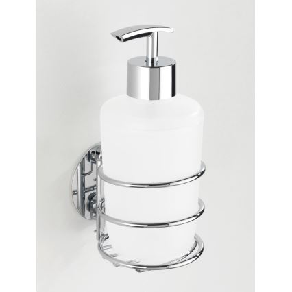 WENKO 18777100 - Dispenser di sapone TURBO-LOC rotondo in acciaio 7,5x16,5 cm cromo lucido/bianco