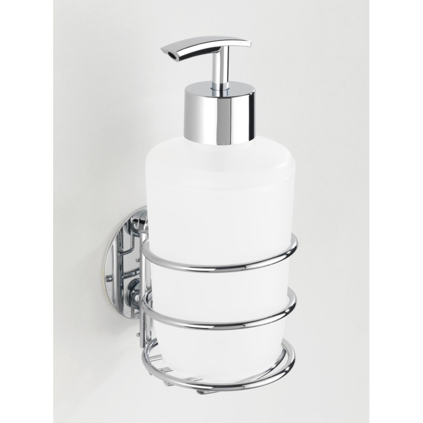 WENKO 18777100 - Dispenser di sapone TURBO-LOC rotondo in acciaio 7,5x16,5 cm cromo lucido/bianco