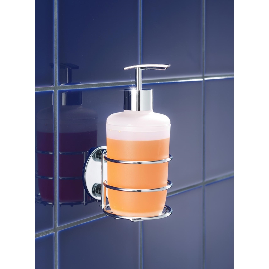 WENKO 18777100 - Dispenser di sapone TURBO-LOC rotondo in acciaio 7,5x16,5 cm cromo lucido/bianco