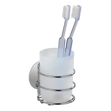WENKO 18779100-Portaspazzolini TURBO-LOC RUND STAHL 7,5x9 cm cromo lucido/bianco