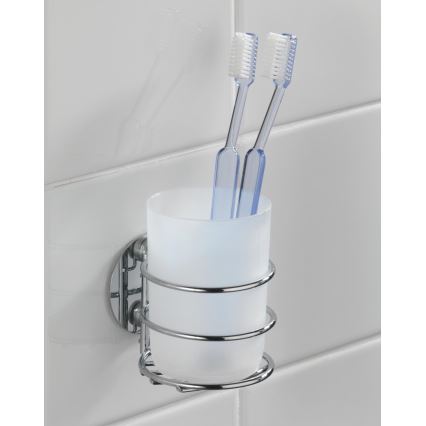 WENKO 18779100-Portaspazzolini TURBO-LOC RUND STAHL 7,5x9 cm cromo lucido/bianco