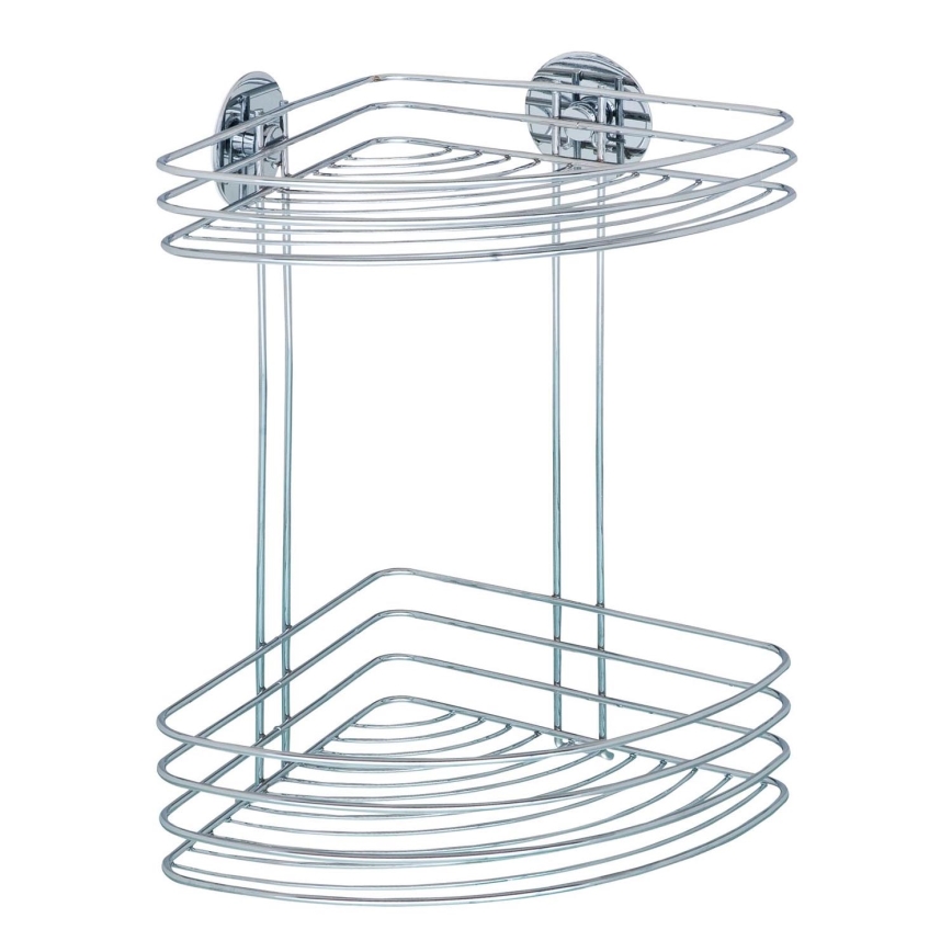 WENKO 18914100-Ripiano angolare TURBO-LOC in acciaio tondo 26,5x33 cm cromo lucido