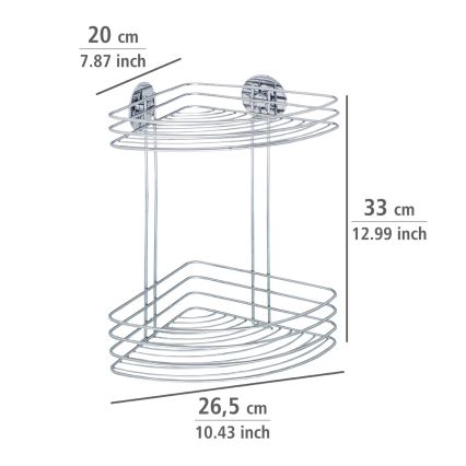 WENKO 18914100-Ripiano angolare TURBO-LOC in acciaio tondo 26,5x33 cm cromo lucido