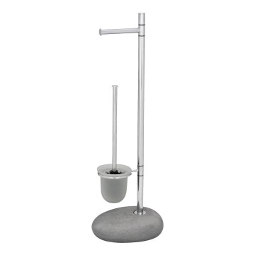 WENKO 19494100 - Scopino WC PEBBLE STONE 23,5x70 cm cromato lucido/grigio/satinato