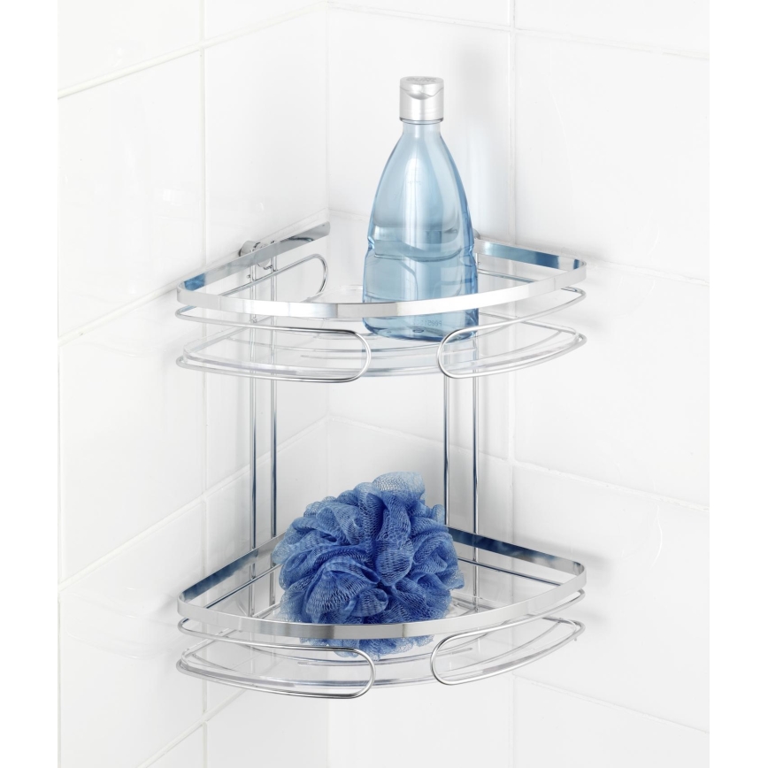 WENKO 20412100 - Mensola angolare PREMIUM in acciaio inossidabile 26,5x27,5 cm, finitura inox/argento