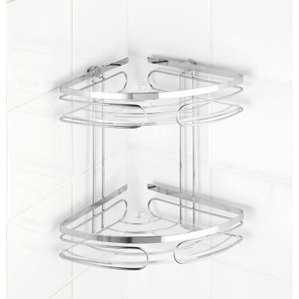 WENKO 20412100 - Mensola angolare PREMIUM in acciaio inossidabile 26,5x27,5 cm, finitura inox/argento