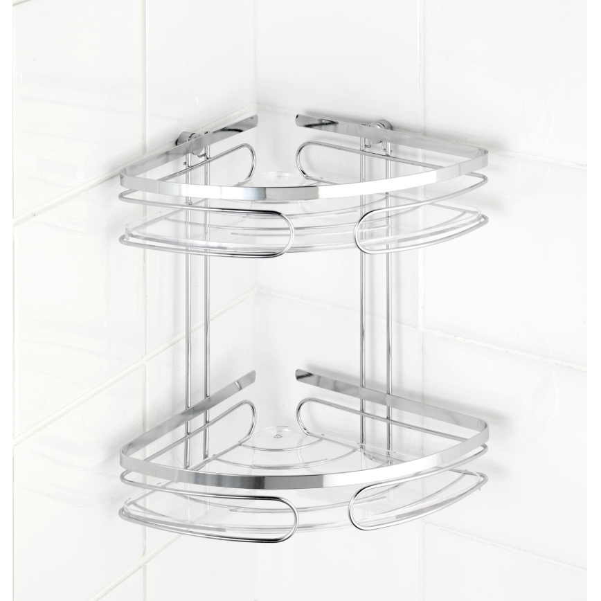 WENKO 20412100 - Mensola angolare PREMIUM in acciaio inossidabile 26,5x27,5 cm, finitura inox/argento