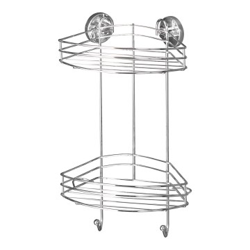 WENKO 20885100-Mensola angolare VACUUM-LOC rotonda in acciaio 24,5x41 cm finitura cromata lucida