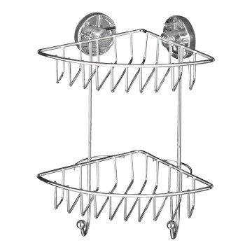 WENKO 20888100-Mensola angolare VACUUM-LOC tonda in acciaio 22,5x29,5 cm finitura cromata lucida