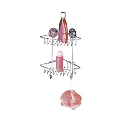 WENKO 20888100-Mensola angolare VACUUM-LOC tonda in acciaio 22,5x29,5 cm finitura cromata lucida