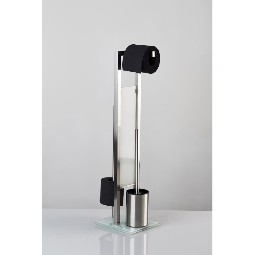 WENKO 21564100 - Scopino WC RIVALTA 18x70 cm acciaio inox/argento/bianco/nero