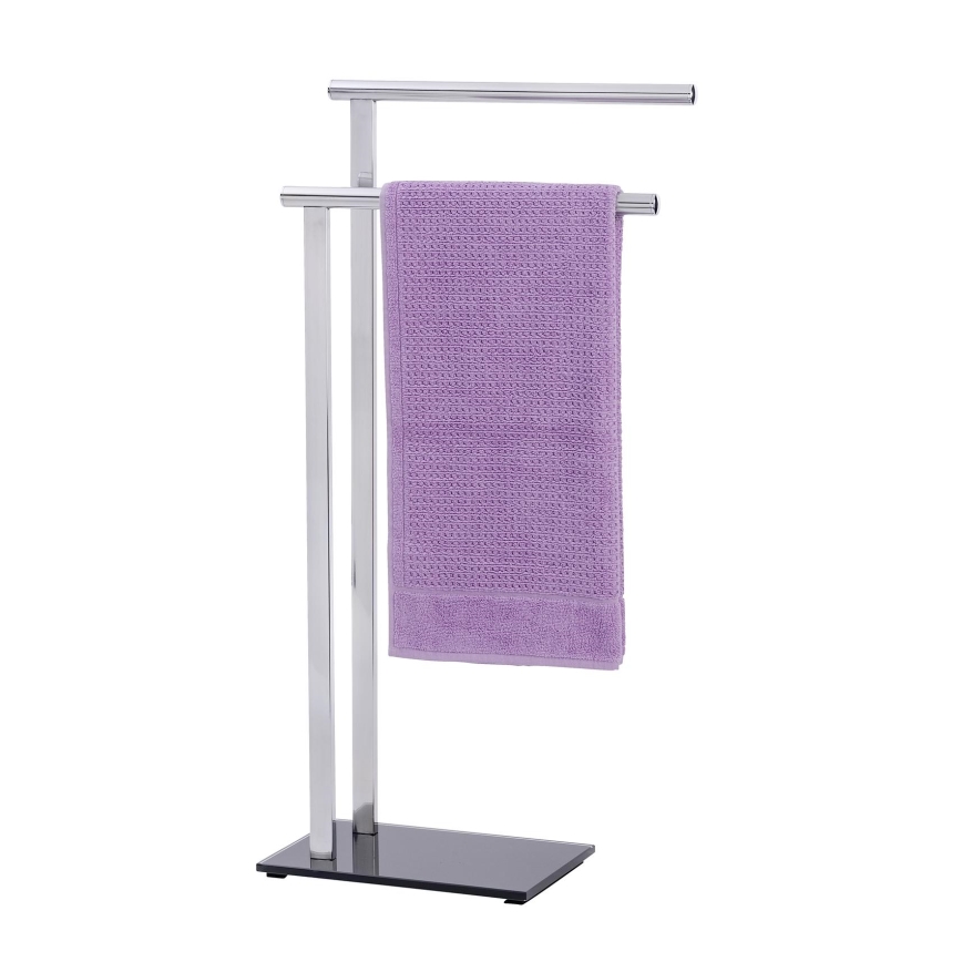 WENKO 22090100 - Porta asciugamani LAVA 42x81 cm in acciaio inox, finitura argento/nera