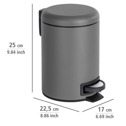 WENKO 22148100 - Cestino LEMAN 17x25 cm grigio/nero