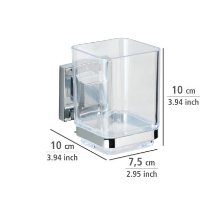 WENKO 22680100 -Bicchiere VACUUM-LOC QUADRO ED 7,5x10 cm argento/cromo lucido/trasparente
