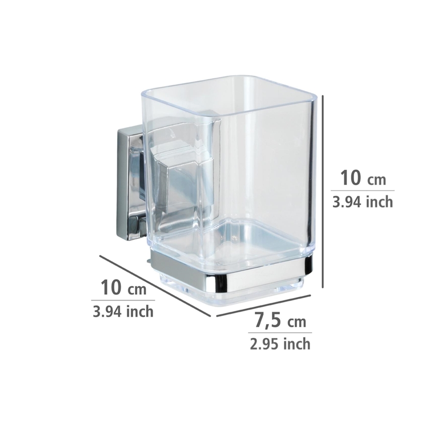 WENKO 22680100 -Bicchiere VACUUM-LOC QUADRO ED 7,5x10 cm argento/cromo lucido/trasparente