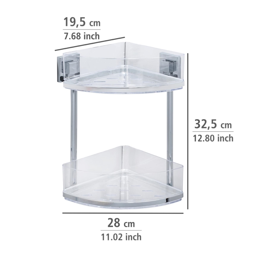 WENKO 22690100-Ripiano angolare VACUUM-LOC QUADRO ED 28x32,5 cm argento/cromo lucido