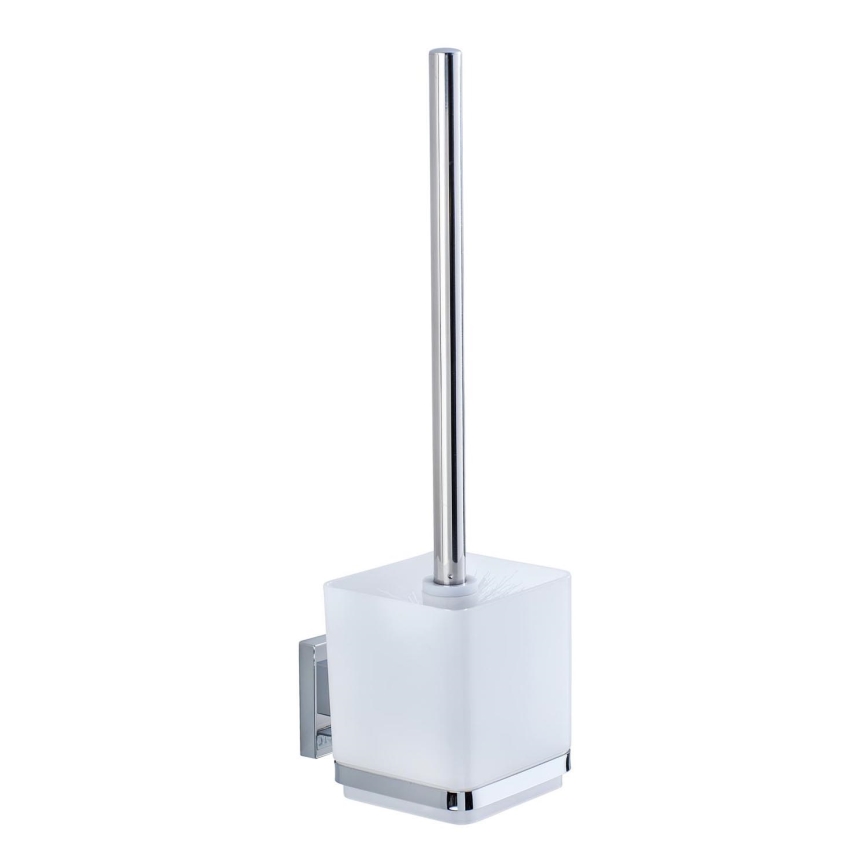 WENKO 22695100-WC spazzola per WC VACUUM-LOC QUADRO ED 9,5x37 cm argento/cromo lucido/trasparente