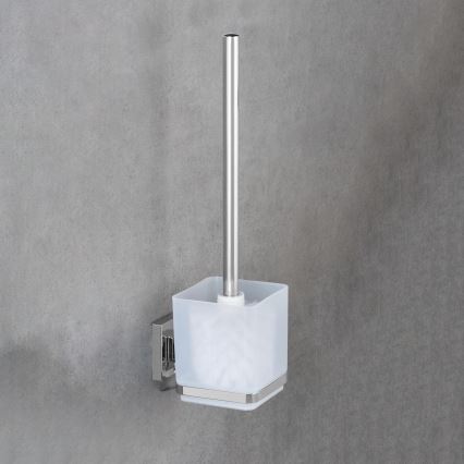 WENKO 22695100-WC spazzola per WC VACUUM-LOC QUADRO ED 9,5x37 cm argento/cromo lucido/trasparente