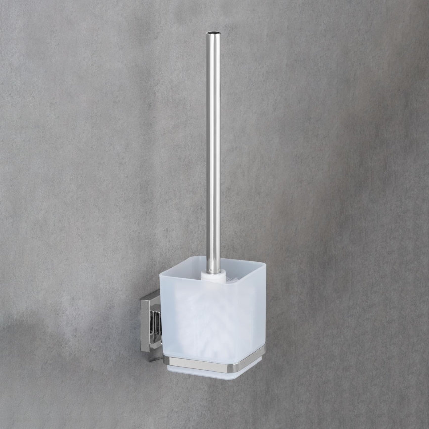 WENKO 22695100-WC spazzola per WC VACUUM-LOC QUADRO ED 9,5x37 cm argento/cromo lucido/trasparente