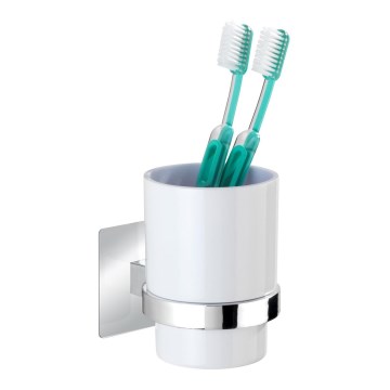 WENKO 23847800-Portaspazzolini TURBO-LOC QUADRO ED. 7x9,5 cm lucido cromo/bianco