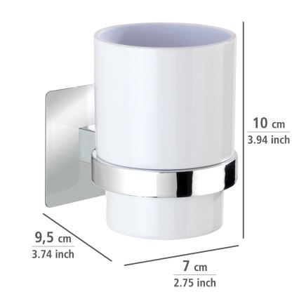 WENKO 23847800-Portaspazzolini TURBO-LOC QUADRO ED. 7x9,5 cm lucido cromo/bianco