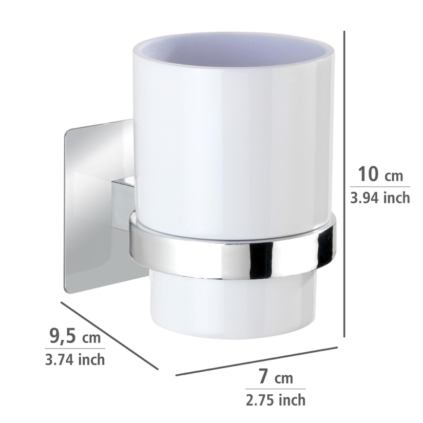 WENKO 23847800-Portaspazzolini TURBO-LOC QUADRO ED. 7x9,5 cm lucido cromo/bianco