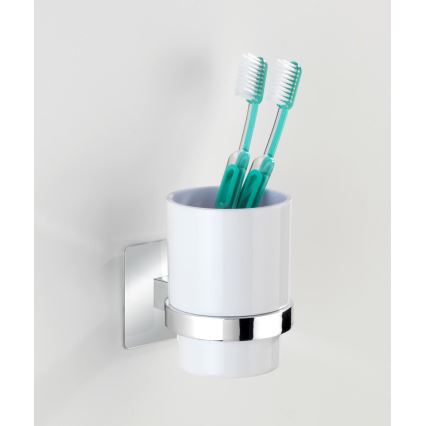 WENKO 23847800-Portaspazzolini TURBO-LOC QUADRO ED. 7x9,5 cm lucido cromo/bianco