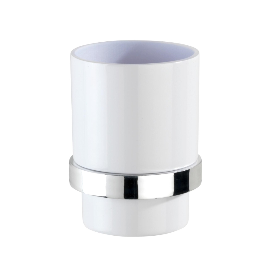 WENKO 23847800-Portaspazzolini TURBO-LOC QUADRO ED. 7x9,5 cm lucido cromo/bianco