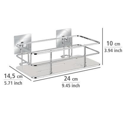 WENKO 23854800 - Mensola TURBO-LOC QUADRO ED. 24x14,5 cm in acciaio inossidabile / cromo lucido