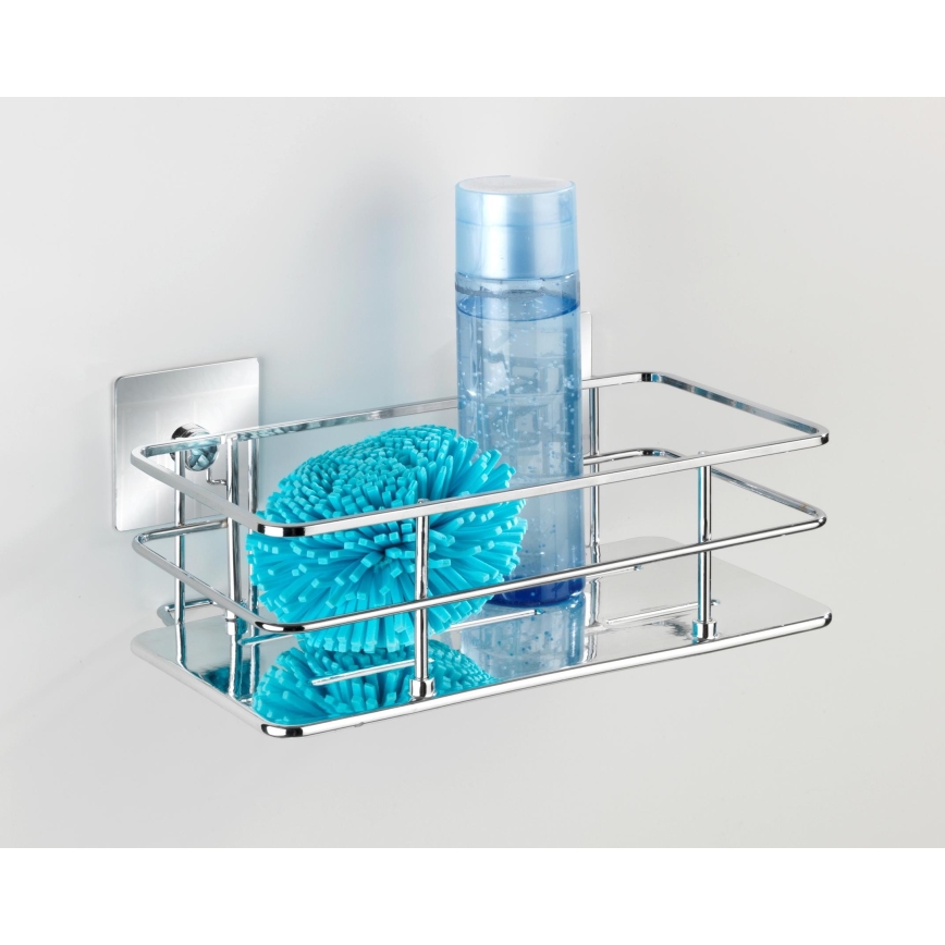 WENKO 23854800 - Mensola TURBO-LOC QUADRO ED. 24x14,5 cm in acciaio inossidabile / cromo lucido