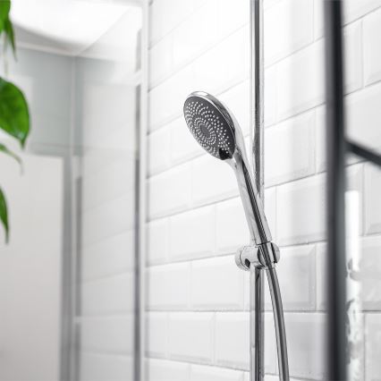 WENKO 23993100 - Soffione doccia con Sistema di risparmio idrico 11x11 cm cromo lucido/bianco/grigio