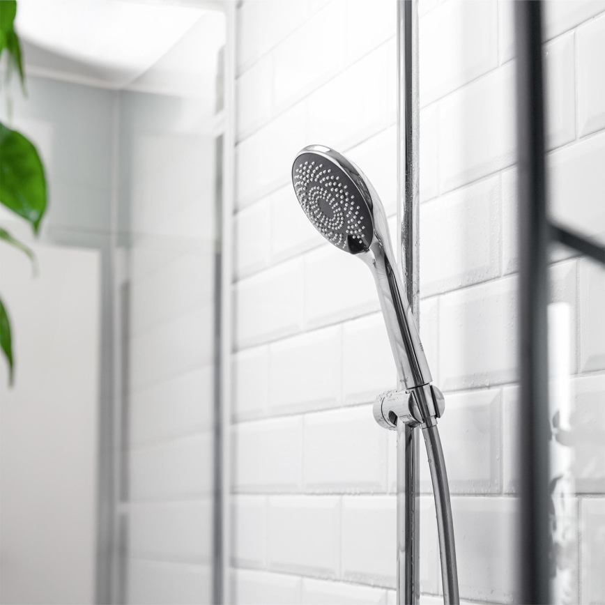WENKO 23993100 - Soffione doccia con Sistema di risparmio idrico 11x11 cm cromo lucido/bianco/grigio