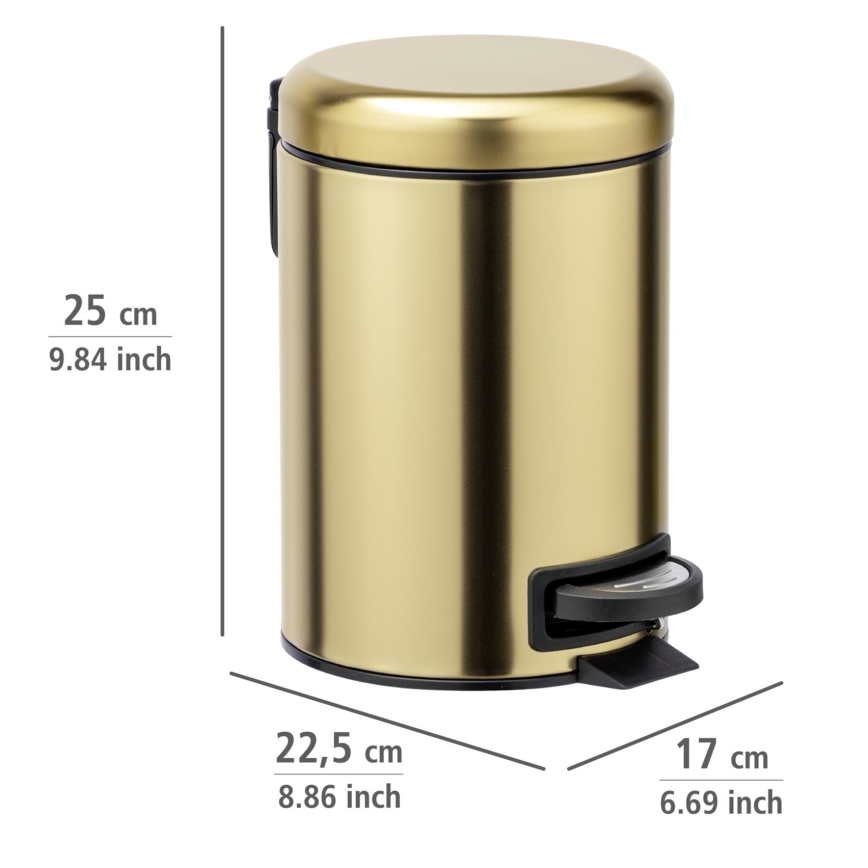WENKO 24009800 - Cestino per rifiuti LEMAN 17x25 cm acciaio inossidabile/dorato/nero