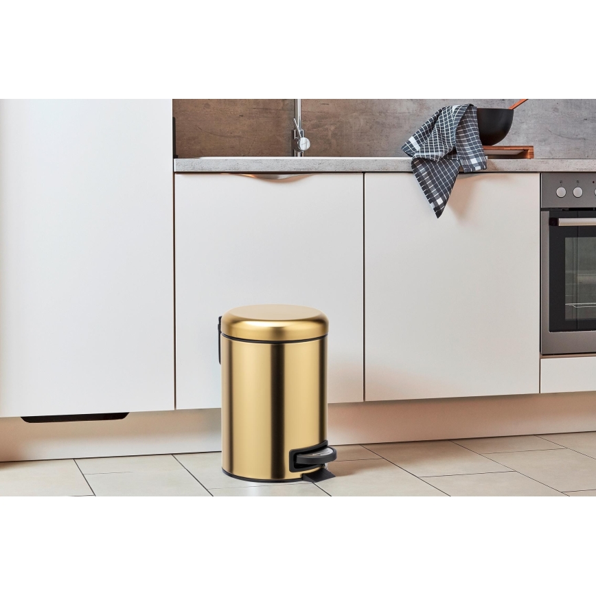 WENKO 24009800 - Cestino per rifiuti LEMAN 17x25 cm acciaio inossidabile/dorato/nero