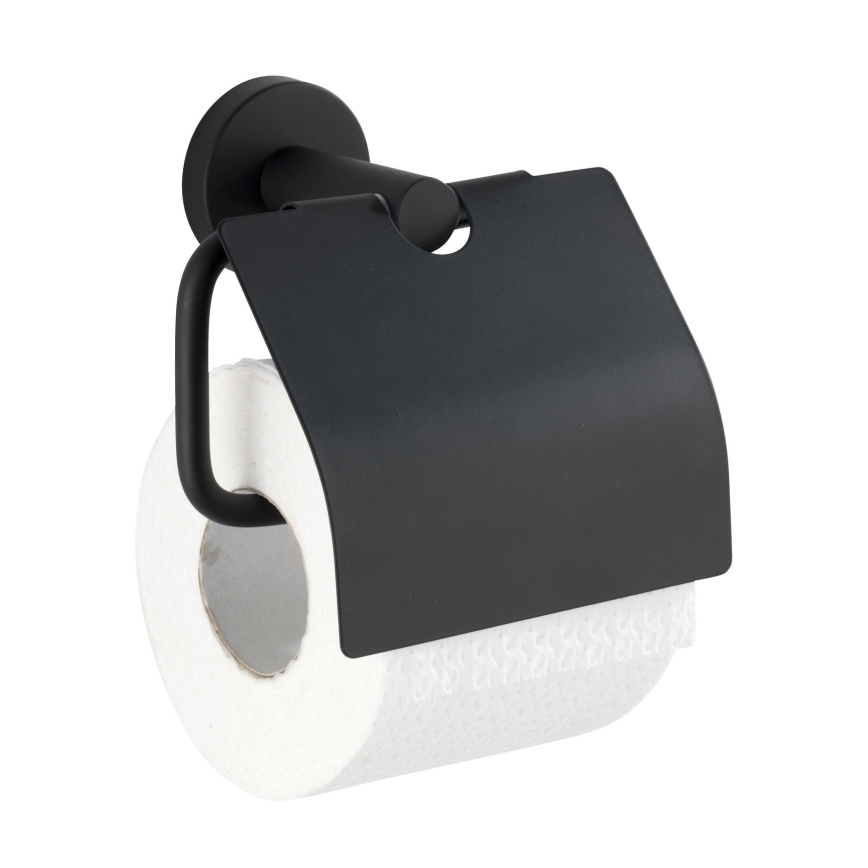 WENKO 24241100-Portarotolo per carta igienica BOSIO BLACK 15x13,5 cm acciaio inox/argento