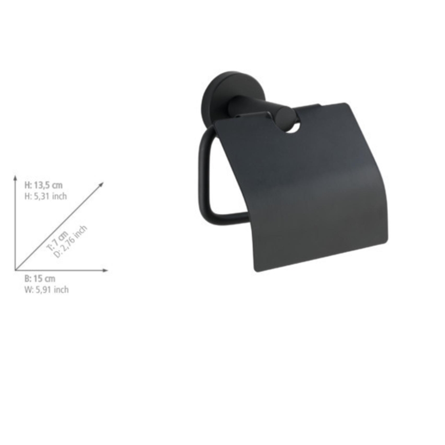 WENKO 24241100-Portarotolo per carta igienica BOSIO BLACK 15x13,5 cm acciaio inox/argento