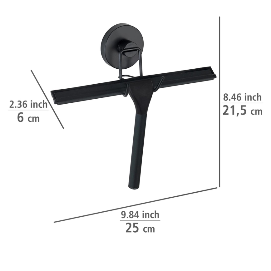 WENKO 24731100-Raschietto per doccia VACUUM-LOC rotondo nero 24,5x25 cm