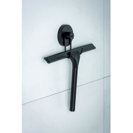 WENKO 24731100-Raschietto per doccia VACUUM-LOC rotondo nero 24,5x25 cm