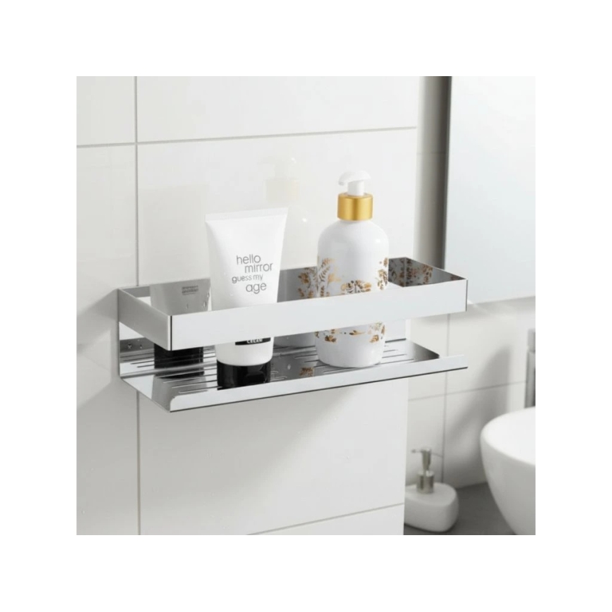 WENKO 25413100-Mensola TURBO-LOC GENOVA SHINE 30x10,5 cm argento