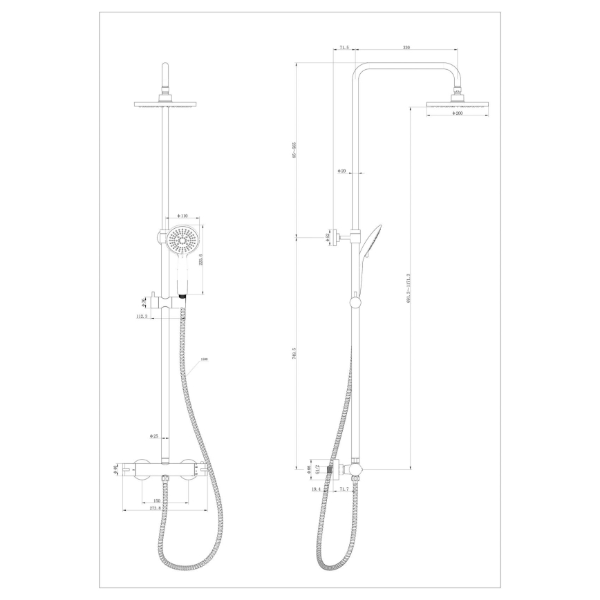 WENKO 25483100 - Sistema doccia WATERSAVING SYSTEM 120 cm cromo lucido