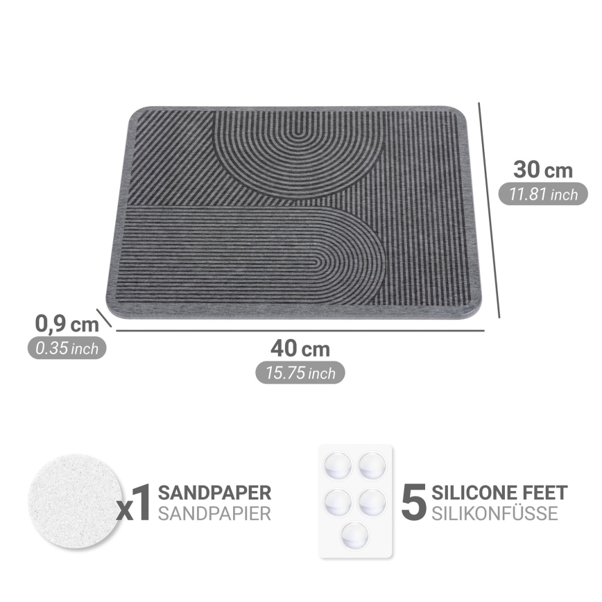 WENKO 54955100 - Tappetino assorbente DAMON 40x30 cm diatomite/grigio