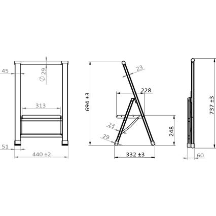 WENKO 601011100 - Scaletta ALU-DESIGN 44x101 cm argento/nero