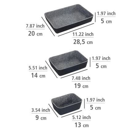 WENKO 64502100 - Organizzatore per cassetti FELT 28,5x20 cm grigio